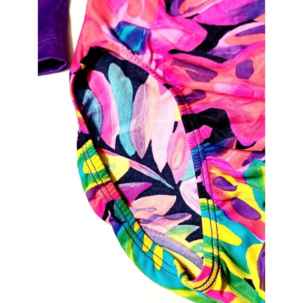 Shannon Miller GK VTG 90s Keyhole Floral Leotard Long Sleeve Purple AXS Adult XS - Picture 7 of 13